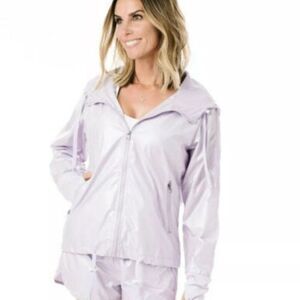 ZYIA Full Zip Lilac Shine Bomber Activewear Hooded Jacket